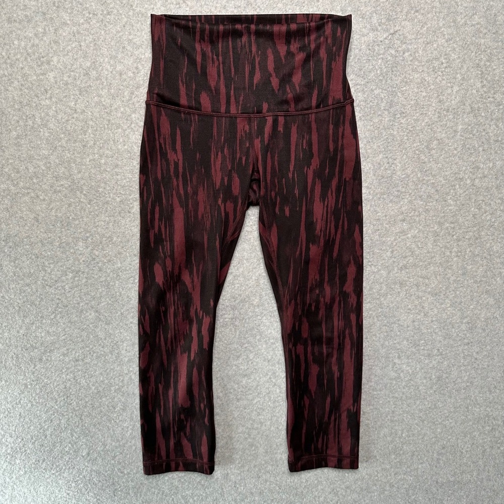 Lululemon Wunder Under Crop High Rise Leggings Burgundy Black Abstract Print 6